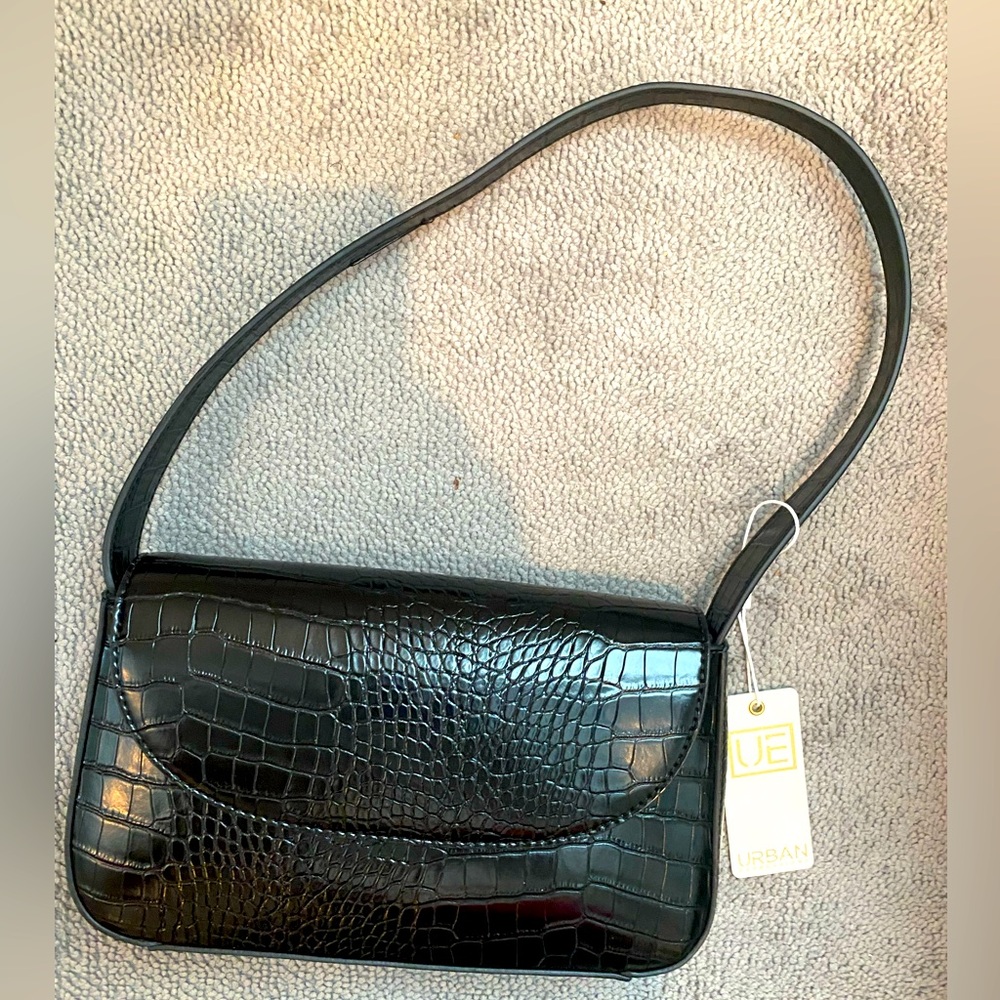 Urban Expressions Black Croc-Embossed Shoulder Bag